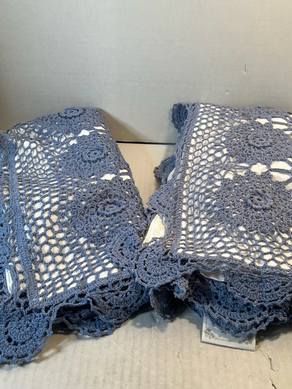 Handmade Crochet Decorative Pillow Covers (2) in Dusty Blue